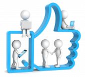 picture of handshake  - 3D little human character X 4 in and on a Like Icon - JPG 