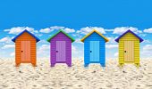 picture of hut  - Colorful 3D huts at the beach with a nice blue sky on the background - JPG 