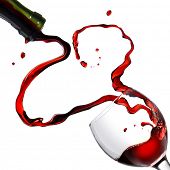 picture of pour  - Heart from pouring red wine in goblet isolated on white - JPG 