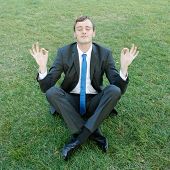 image of business people  - A business man doing yoga in the park - JPG 