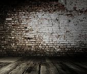 stock photo of interior  - old interior with brick wall - JPG 
