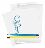 stock photo of newspaper  - Illustration of a paper with a drawing of a man reading a newspaper on a white background - JPG 