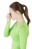 picture of pressure  - Young woman with sinus pressure pain  - JPG 