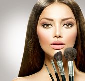 picture of beauty  - Beauty Girl with Makeup Brushes - JPG 