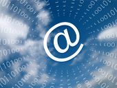 image of zero  - Ones and zeros surrounding email symbol against sky background - JPG 