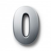 stock photo of zero  - 3d rendering of the number 0 in brushed metal on a white isolated background - JPG 