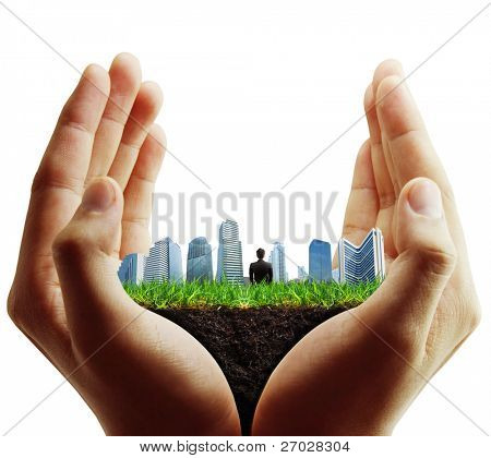 Picture or Photo of Person holding a business, building on hand