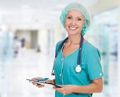 stock photo of science  - Cheerful medical doctor woman in the hospital - JPG 