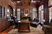 stock photo of home  - Library in luxury home with large desk - JPG 