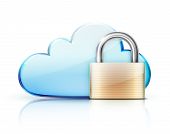 picture of clouds  - illustration of security concept with blue internet cloud icon and locked pad lock - JPG 