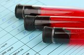 pic of health  - Blood in test tubes and results close up - JPG 