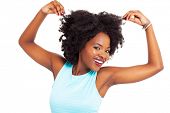 foto of play  - funny african woman playing with her hair on white - JPG 