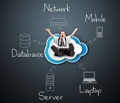 stock photo of computer  - Boy in business suit with cloud computing diagram - JPG 