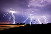 stock photo of discharge  - Heavy lightning storm - JPG 
