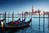 pic of sunset  - Gondolas on Grand Canal and San Giorgio Maggiore church in Venice - JPG 