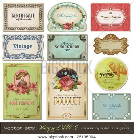 Picture or Photo of Vector set: vintage labels set 2 - inspired by antique originals
