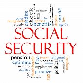 foto of security  - Social Security Word Cloud Concept with great terms such as age 65 retirement government credits taxes law fica and more - JPG 