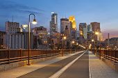 foto of bridge  - Image of Minneapolis skyline taken from Stone Arch Bridge at sunset  - JPG 
