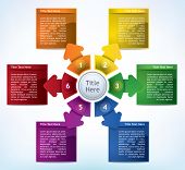 foto of six  - Business Presentation Diagram with six different colored fields for text and statistics - JPG 