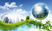 picture of earth  - collage of green nature landscape with planet Earth above it - JPG 