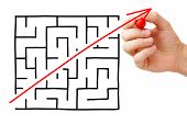 foto of business concept  - Shortcut cutted through a maze by a red arrow - JPG 