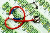 stock photo of health  - stethoscope and euro banknotes - JPG 