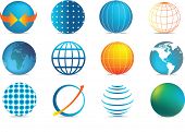 stock photo of globe  - selection of colour globe icons in different illustration styles - JPG 