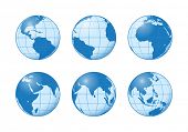 stock photo of globe  - An image of six different earth globes blue - JPG 