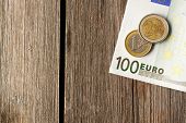 stock photo of currency  - Euro currency over wooden background - JPG 