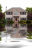 image of home  - House with flood damage concept with water reflections - JPG 