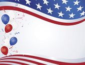 image of blue  - Red white and blue flag wave with party balloons - JPG 