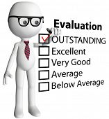 picture of feedback  - Cartoon teacher or human resources manager check OUTSTANDING evaluation form report card - JPG 