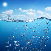 foto of ocean  - Air bubbles rise from the bottom of the ocean to the surface - JPG 