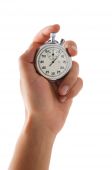 stock photo of watch  - Running stopwatch in the hand vertical composition isolated on white - JPG 