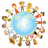 stock photo of france  - multicultural children on planet earth - JPG 