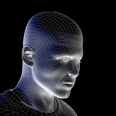 stock photo of future  - High resolution concept or conceptual 3D wireframe human male head isolated on black background as metaphor for technology - JPG 