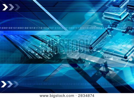 Picture or Photo of Technology background with computer components and world