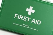 pic of box  - front view of green first aid box - JPG 