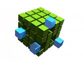 picture of puzzel  - blue block coming out of many green blacks - JPG 