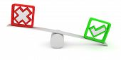 stock photo of seesaw  - Green tick and red cross balancing on the seesaw - JPG 