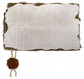 picture of credence  - Old cardboard paper with wax seal isolated over a white background - JPG 