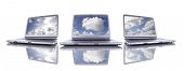 stock photo of computer  - Cloud computing concept in three modern laptop isolated on white - JPG 
