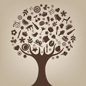 image of restaurant  - Brown Tree Made Of Products And Subjects Of Restaurant Icons - JPG 