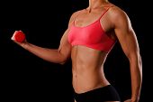 picture of fitness  - Fitness woman with barbells on black background - JPG 