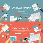 Set of flat design concepts for business strategy and creative process