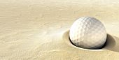 image of embed  - A ball plugged deep in a sand bunker - JPG 