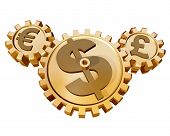 picture of currency  - Several cogs representing how the global currency markets affect each other - JPG 