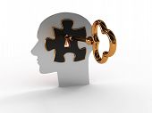 stock photo of puzzle  - Head with a puzzle and key - JPG 