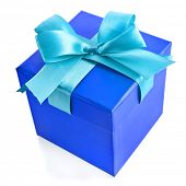 pic of wrapped  - single gift wrapped present box with blue  - JPG 