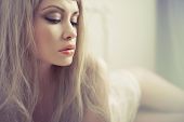 stock photo of interior  - Fashion art photo of young sensual lady in classical interior - JPG 